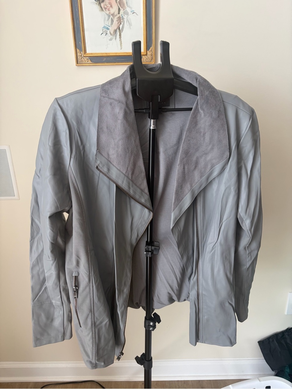Women’s Gray Draped Leather Jacket